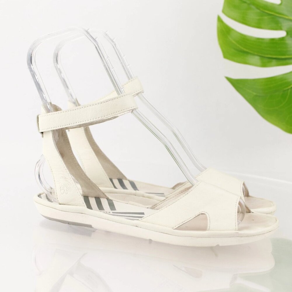 Fly London Mafi White Leather Sandals